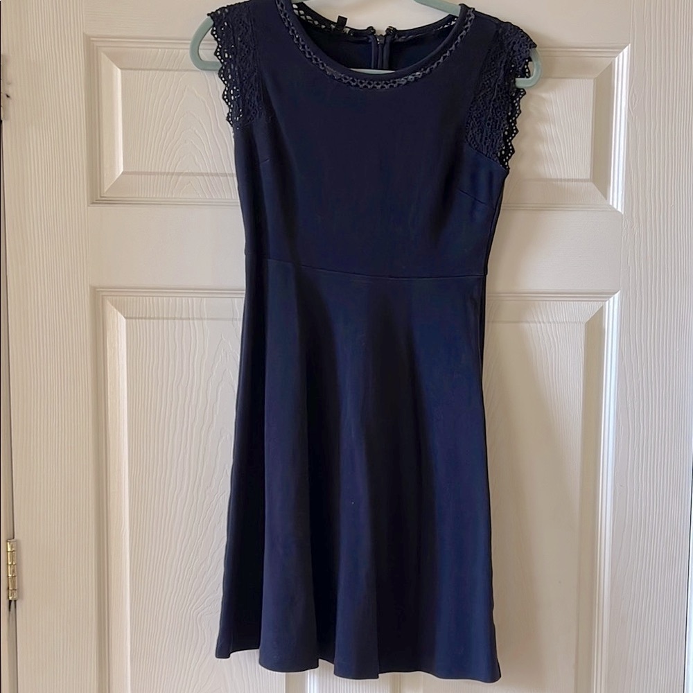 TALBOTS Elegant Navy Blue Lace Sleeve Dress, size 2P